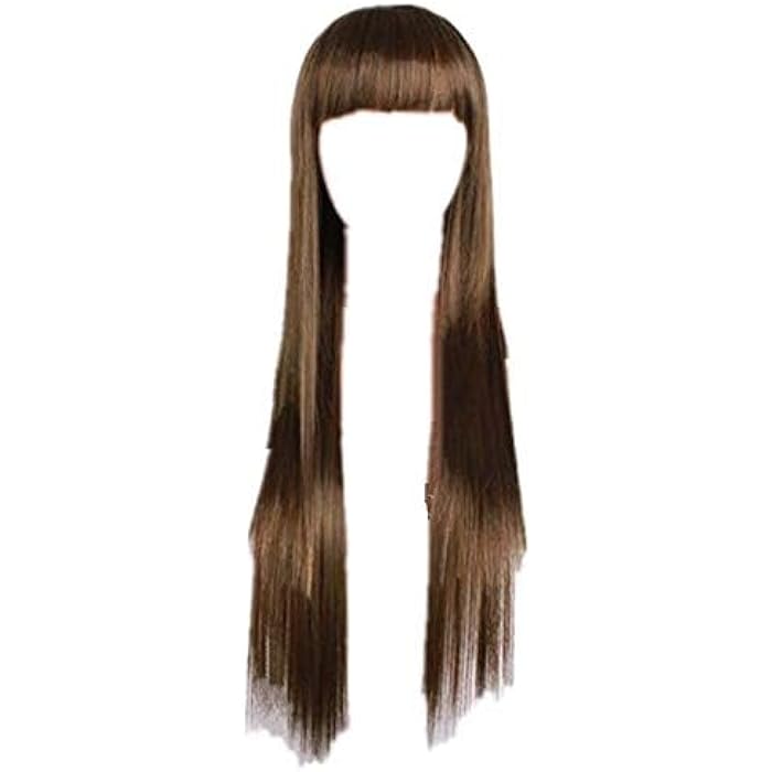 DILLARDS 22 Inch Women's Long Straight Black Highlights Heat Resistant Yaki Synthetic Wig With Bangs Hair Replacement Wig For Women Dark Brown, 2724691017922 - Image 3
